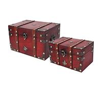 Vintage Wooden Storage Box Set with Antique Bronze Lock and Copper Corners Ideal for Postcards, Souvenirs, Photos, Travel Mementos, Craft Supplies, and Thoughtful Gifts Fits Co