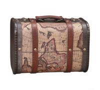 Vintage Wooden Storage Chest 9.4 x 4.6 x 6.8 Inches Map Pattern Handle | Crafted from wood and PU leather for a nostalgic look suitable for jewelry keepsakes travel and organized display