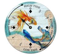 Vintage Wooden Tide Clock - Beach Scene Ocean Theme Tidal Clock with Sea Animal Decor - Turtle, Octopus, Crab, Seahorse, Fish - Coastal Nautical Decor for Deck or Board - 10 Inch