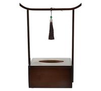 Vintage Wooden Tissue Box Holder with Handle for Tabletop Use | Coffee Finish, Chinese Style Creative Shape, Standard Tissue Boxes, Compact Footprint for Bars and Hotels