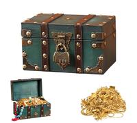 Vintage Wooden Treasure Chest, 18 x 11 x 10 cm, Treasure Chest with Lock, Green Treasure Chest with Combination Lock, Treasure Chest Children's Birthday with 3 Digit Combination Lock, for Storage and