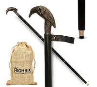 Vintage Wooden Walking Cane with Old Style Antique Brass Head Handle Foldable Style Walking Stick for Seniors & Adults Handmade Cane with Gift Bag (Black Raven)