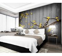Vintage Woodgrain Branch Gold Ginkgo Biloba Leaves Birds 3D Wallpaper Luxury Home Dining Decor Paste Sofa Living Room The Wall for Bedroom Mural-150cm×105cm