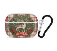 Vintage Woodgrain Christmas Wildlife Earbuds Organizer Shockproof Protective Airpods Pro Cover with Carabiner Clip Anti Fall Carrying Earphone Case Cover for Airpods Pro 2nd Generation White