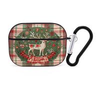Vintage Woodgrain Christmas Wildlife Earbuds Organizer Shockproof Protective Airpods Pro Cover with Carabiner Clip Anti Fall Carrying Earphone Case Cover for Airpods Pro 2nd Generation Black