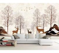 Vintage Woods Animal Elk Bird 3D Wallpaper Textured Silk Easy Install Living Room Sofa Bedroom Dining Room Home Decoration Wall-200cm×140cm