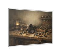 Vintage Workbench Tools - Framed Canvas Wall Art Print 48×32 inch (120×80 cm) - Horizontal/White / 1.25 inch (3 cm)