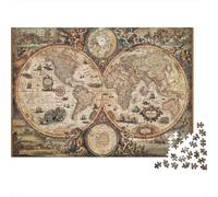 Vintage World Map 1000 Piece Vintage Clock Still Life Jigsaw Puzzle For Adults Thick Card Board Decompression Difficult Game Gifts Great Gift Idea 70x50cm/1000pcs