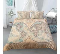 Vintage World Map 3D Printed Duvet Cover Sets With Zipper Closure Comforter Cover 3 Piece Set Super Soft Cotton Quilt Cover With 2 Pillowcase For Boys, Girls And Teenagers Single 90X190-189F424L637U