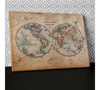 Vintage World Map Abstract Canvas Wall Art, Framed Ready to Hang Picture Print AB416