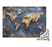 Vintage World Map Art 1000 Piece Jigsaw Puzzles Painted World Map Art Adults Aged 12 And Above Educational Game Beautiful Decoration Difficult Challenging Birthday 38x26cm Gift