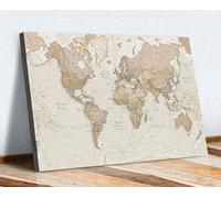 Vintage World Map CANVAS WALL ART ARTWORK 30MM DEEP FRAMED PRINT (18in x 12in / 45cm x 30cm)