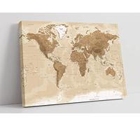Vintage World Map CANVAS WALL ART ARTWORK 30MM DEEP FRAMED PRINT (36in x 24in / 91cm x 60cm)