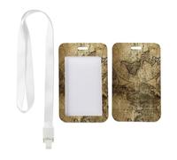 Vintage World Map Card Holder with White Lanyard, Nurse ID Badge Holder, Vertical Name Badges Protector for Office, Vertical Cards Protector for Men, Nurse Essentials Bus Driver Accessories