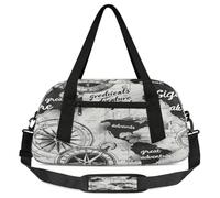 Vintage World Map Compass Kids Overnight Duffle Bags Boys Girls Teen Compass Sports Gym Bag for Weekender Travel Gymnastics Dance Ballet