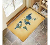 Vintage World Map Door Mats Indoor, 90 x 150 cm Non Slip Dirt Trapper Washable Doormats Old Paper Entrance Rug Super Absorbent Floor Mat for Front Back Door, Pets and Dogs, Brown