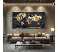 Vintage World Map Framed Large Canvas Wall Art Antique Map Canvas Print Poster for Living Room Wall Art Decor, Pictures for Home Office Restaurant, 50x100cm Luxury Gold