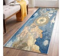 Vintage World Map Hallway Rug 60x240, Nautical Compass Runner Rug Non-Slip Washable Low Pile Carpet, Impressionism Rugs for Kitchen Laundry Room Bedroom DN140fs