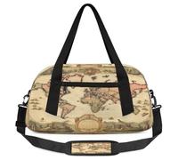 Vintage World Map Kids Overnight Duffle Bags Boys Girls Teen Education Map Pattern Sports Gym Bag for Weekender Travel Gymnastics Dance Ballet