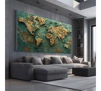 Vintage World Map Large Canvas Wall Art Painting Antique Earth Canvas Pictures Wall Art for Living Room Home Office Restaurant Decor,Traditional Geography 60x120cm Framed