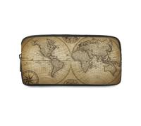 Vintage World Map Large Pencil Case Big Capacity with Zip Up School Pencil Cases Pen Case Cute Things for Teen Girls Secondary High School College Sixth Form Stationery Gifts for Women Men