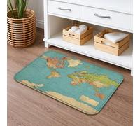 Vintage World Map Quick Dry Bath Mat, Classic Blue Earth Design Absorbent Non Slip Shower Mat, Decorative Flannel Washable Bath Rugs for Bathroom Toilet Restroom 16x24 Inch