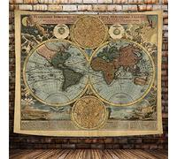 Vintage World Map Tapestry, Antique Old Nautical Map of the World Wall Art, Historical Atlas Geography Retro Wanderlust Pirate Tapestry Wall Hanging for Bedroom Living Room Dorm, 90X70in, Brown Tan