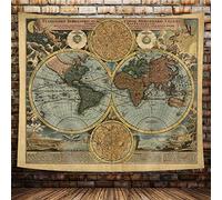 Vintage World Map Tapestry, Antique Old Nautical Map of the World Wall Art, Historical Atlas Geography Retro Wanderlust Pirate Tapestry Wall Hanging for Bedroom Living Room Dorm, 60X40in, Brown Tan
