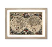 Vintage World Map Vol.1 by Henricus Hondius Ii Framed Print | A2 Oak Framed Wall Art | Ready to Hang | Classic Map Picture | Living Room Bedroom Lounge Office