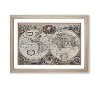 Vintage World Map Vol.2 by Henricus Hondius Ii Framed Print | A2 Oak Framed Wall Art | Ready to Hang | Classic Map Picture | Living Room Bedroom Lounge Office