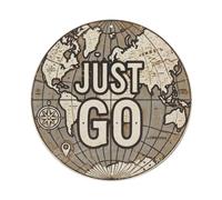 Vintage World Map with Compass Just Go Charting Metal Tin Sign