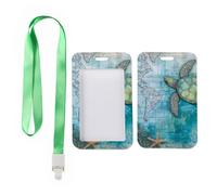 Vintage World Map with Sea Turtle Card Holder with Green Lanyard, Plastic Card Holder, Vertical Name Badges Protector for Doctor, Vertical Cards Protector for Office, Teacher Stuff Nurse Essentials