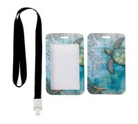 Vintage World Map with Sea Turtle ID Badge Holder with Black Lanyard, ID Holders, Vertical Cards Protector for Teacher, Vertical Name Badges Protector for Driver, Teacher Stuff Nurse Essentials