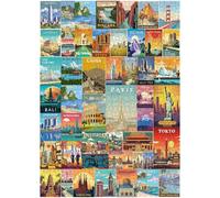 Vintage World Travel Puzzles for Adults 1000 Piece, Colosseum Eiffel Tower Landscape Poster Puzzle Landmarks, Scenic Jigsaw Puzzles for Adults Paris Italy Scenery