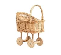 Vintage Woven Basket Pushcart Cradle Wagon with Weaving and Arched Handle Suitable for Nursery Display Photography Home Decoration, Small