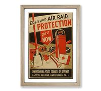 Vintage WPA Poster Air Raid Protection Framed Print | A2 Oak Framed Wall Art | Ready to Hang | Classic Nature Picture | Living Room Bedroom Lounge Office