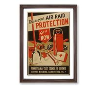 Vintage WPA Poster Air Raid Protection Framed Print | A2 Walnut Framed Wall Art | Ready to Hang | Classic Nature Picture | Living Room Bedroom Lounge Office