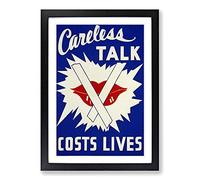 Vintage WPA Poster Careless Talk Costs Lives Framed Print | A2 Black Framed Wall Art | Ready to Hang | Classic Nature Picture | Living Room Bedroom Lounge Office