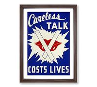 Vintage WPA Poster Careless Talk Costs Lives Framed Print | A2 Walnut Framed Wall Art | Ready to Hang | Classic Nature Picture | Living Room Bedroom Lounge Office