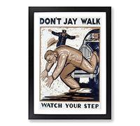 Vintage WPA Poster Don't Jay Walk Framed Print | A2 Black Framed Wall Art | Ready to Hang | Classic Nature Picture | Living Room Bedroom Lounge Office