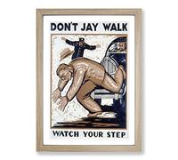 Vintage WPA Poster Don't Jay Walk Framed Print | A2 Oak Framed Wall Art | Ready to Hang | Classic Nature Picture | Living Room Bedroom Lounge Office