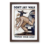 Vintage WPA Poster Don't Jay Walk Framed Print | A2 Walnut Framed Wall Art | Ready to Hang | Classic Nature Picture | Living Room Bedroom Lounge Office
