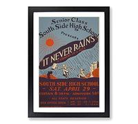 Vintage WPA Poster It Never Rains Framed Print | A2 Black Framed Wall Art | Ready to Hang | Classic Nature Picture | Living Room Bedroom Lounge Office