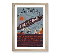 Vintage WPA Poster It Never Rains Framed Print | A2 Oak Framed Wall Art | Ready to Hang | Classic Nature Picture | Living Room Bedroom Lounge Office