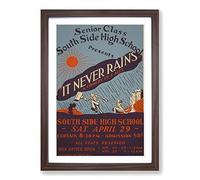 Vintage WPA Poster It Never Rains Framed Print | A2 Walnut Framed Wall Art | Ready to Hang | Classic Nature Picture | Living Room Bedroom Lounge Office