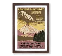 Vintage WPA Poster Lassen Volcanic National Park Framed Print | A2 Walnut Framed Wall Art | Ready to Hang | Classic Nature Picture | Living Room Bedroom Lounge Office
