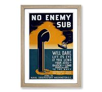 Vintage WPA Poster No Enemy Sub Framed Print | A2 Oak Framed Wall Art | Ready to Hang | Classic Nature Picture | Living Room Bedroom Lounge Office