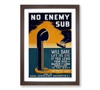 Vintage WPA Poster No Enemy Sub Framed Print | A2 Walnut Framed Wall Art | Ready to Hang | Classic Nature Picture | Living Room Bedroom Lounge Office
