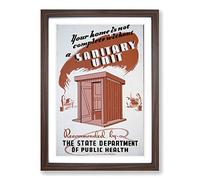 Vintage WPA Poster Sanitary Unit Framed Print | A2 Walnut Framed Wall Art | Ready to Hang | Classic Nature Picture | Living Room Bedroom Lounge Office