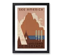 Vintage WPA Poster See America Montana Framed Print | A2 Black Framed Wall Art | Ready to Hang | Classic Nature Picture | Living Room Bedroom Lounge Office